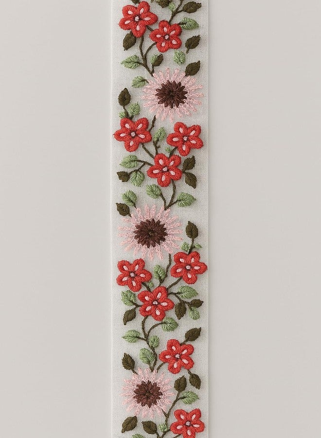 DaSync SYNC White red Lace Border Materials Embroidered Embroidery Floral Flower lace Border Sari Saree Blouse Dress Gown Decoration 9 metre - Image 1